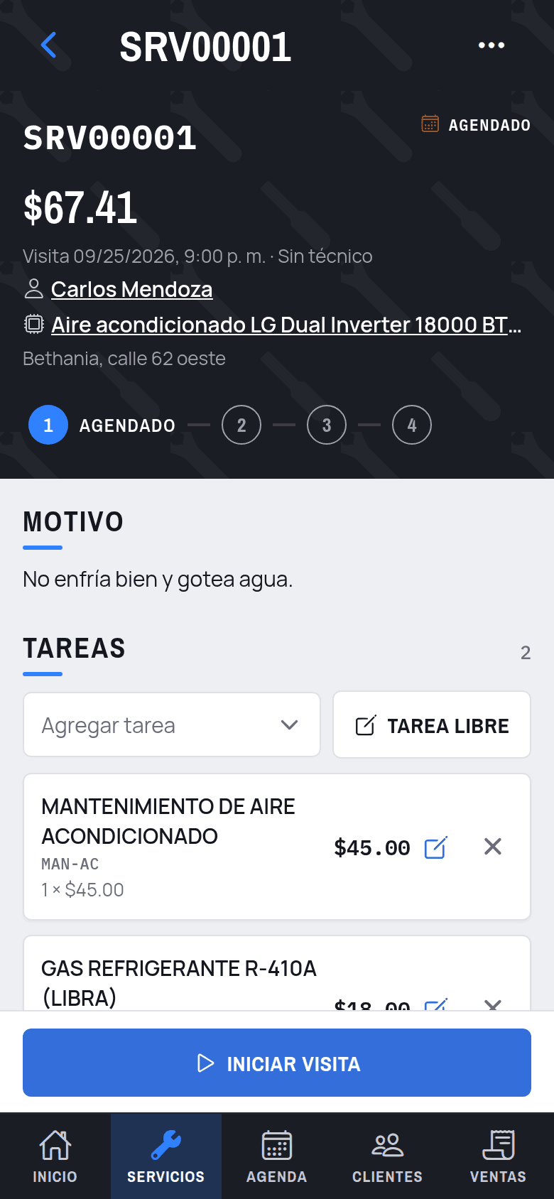 ServiDiario en un teléfono: la orden de servicio con sus tareas